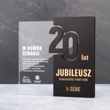 Statuetka akrylowa z drewnianymi elementami - jubileuszowa nagroda dla firmy - wys. 20,8cm - DTA105