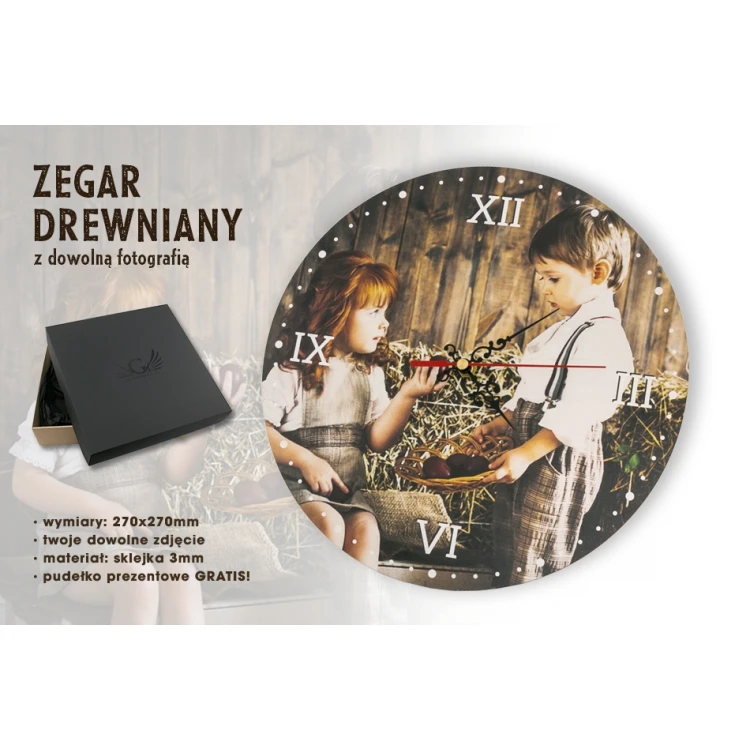 Zegar drewniany z Twoją fotografią - prezent na każdą okazję - ZEG001