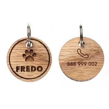 Adresówka - brelok premium dla psa i kota z grawerem - drewno lite dąb czerwony - BDZ055