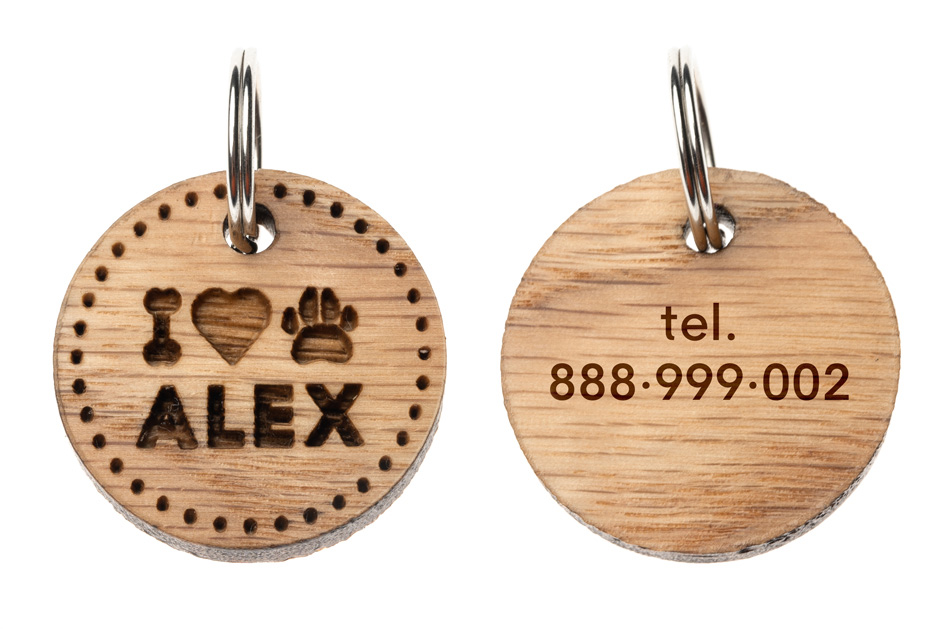 Adresówka - brelok premium dla psa i kota z grawerem - drewno lite dąb czerwony - BDZ057