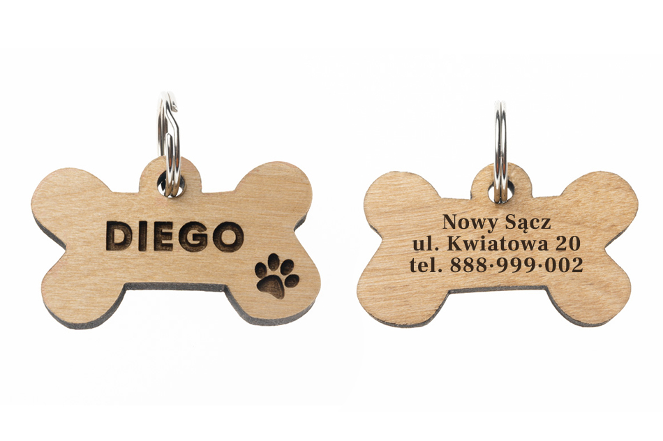 Adresówka - brelok premium dla psa i kota z grawerem - drewno lite olcha - BDZ059
