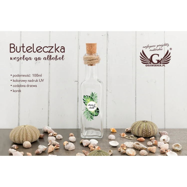 Buteleczka weselna na alkohol - cyfrowy druk UV - pojemność 100ml - BUT009