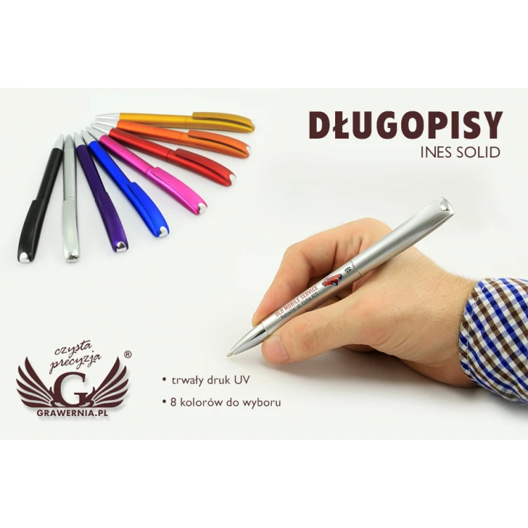 Długopisy plastikowe INES SOLID - druk UV - DP008
