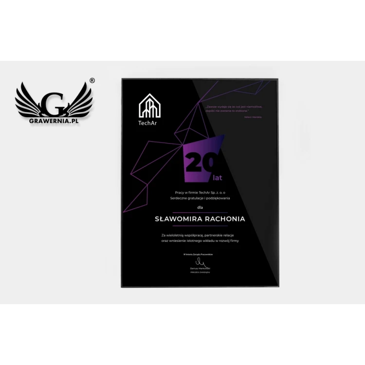 Dyplom biznesowy exclusive black glass - wymiary: 400x300mm - DUV034