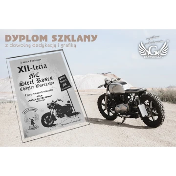 DYPLOM SZKLANY - dla klubu motocyklistów - DSZ018 - pionowy