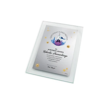 Dyplom szklany dla lekarza - pionowy - kolorowy druk UV - DUV052