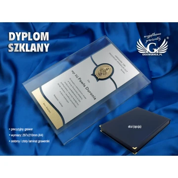 DYPLOM SZKLANY - podziękowanie za lata współpracy - DSZ025 - pionowy