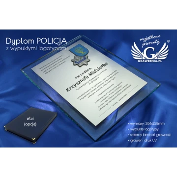 DYPLOM SZKLANY POLICJA - DSZ030 - pionowy - dwa kolorowe logotypy