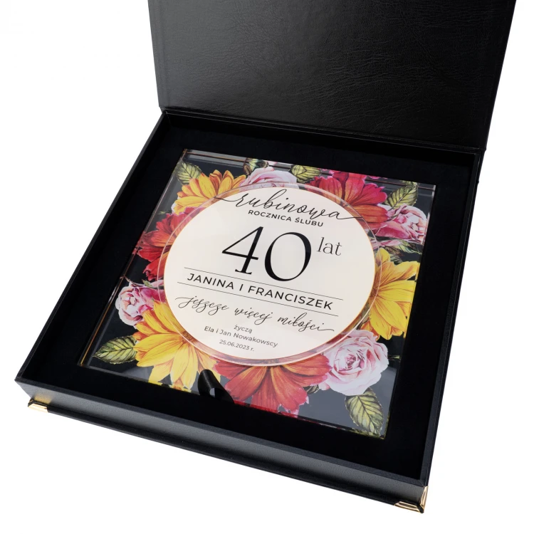 Dyplom szklany - Rubinowa rocznica ślubu - kolorowy druk UV - DUV095