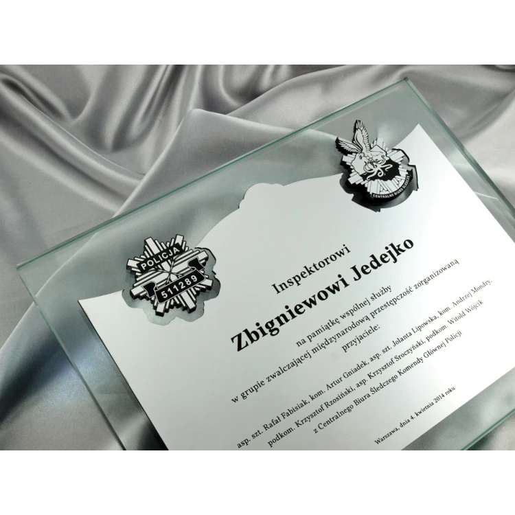 DYPLOM SZKLANY z dwoma wypukłymi logotypami - DSZ033