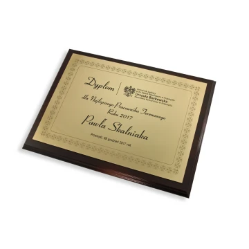 Dyplom uznania - złoty laminat grawerski - poziomy - DS016