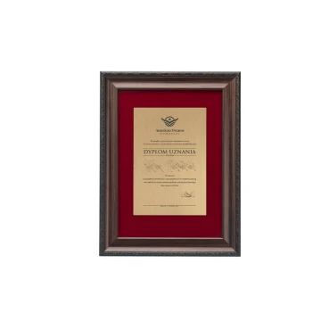 Dyplom w ramce vintage z bordowym passe partout - poziomy lub pionowy - DWR10