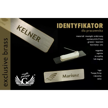 Ekskluzywny identyfikator dla pracownika - 64x17mm - ID040 - mosiądz srebrzony