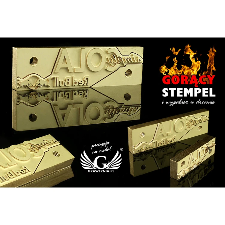 GORĄCY STEMPEL do wypalania logotypu na gorąco i zimno - wymiary matrycy: 60,8x17,3mm lub 90,9x25,5mm - LASER