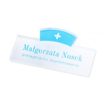 Identyfikator dla pielęgniarki z nadrukiem UV - plexi transparentna - wym. 70x38mm - ID131