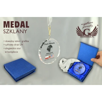Medal szklany Elite z kolorowym nadrukiem UV + etui 
