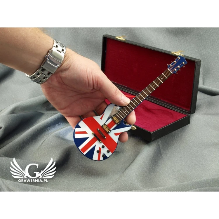 Mini gitara elektryczna z futerałem - niebieska z flagą - model MGT6