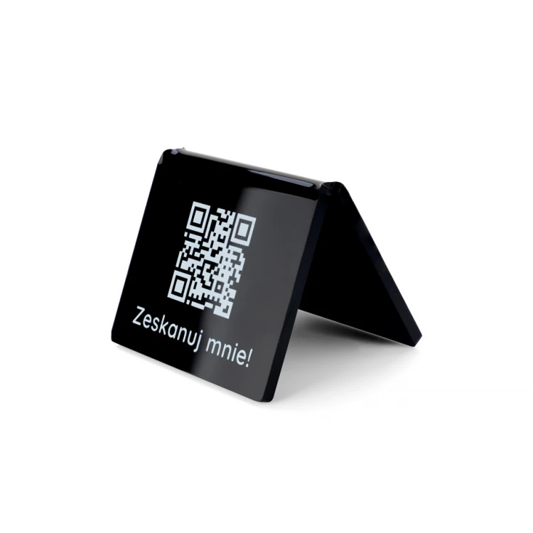 Mini stojaczek informacyjny z kodem QR - czarna plexi lub plexi frost - wym. 60x50mm - ST028