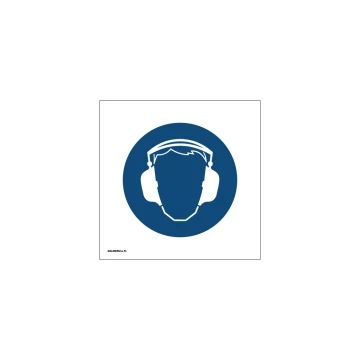 Nakaz stosowania ochrony słuchu - wym. 150x150mm - PVC - kolorowy druk UV - BHP066