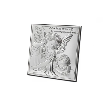 Obrazek srebrny Aniołek z latarenką nad dzieckiem wym. 12x12cm - 6730S/2X