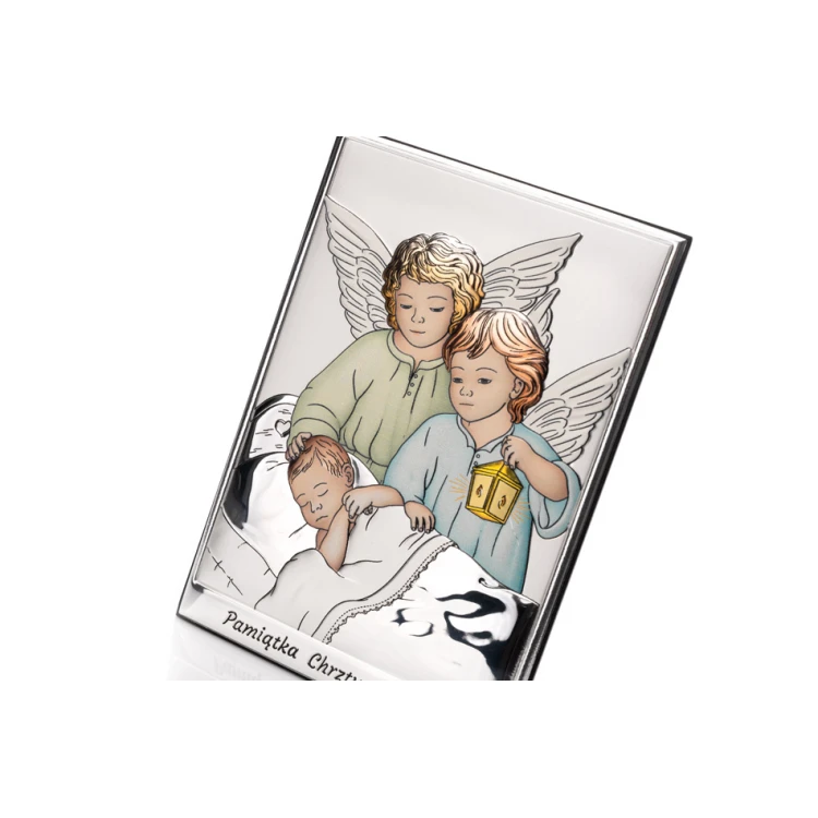 Obrazek srebrny Aniołki z latarenką nad dzieckiem 11x16cm - DS09/2XC 