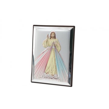 Obrazek Srebrny Jezus Miłosierny - Jezu Ufam Tobie - wym. 8x11cm - 31136CER