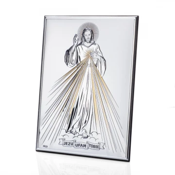 Obrazek Srebrny Jezus Miłosierny - Jezu Ufam Tobie - wym. 10x14cm - DS34/2O	