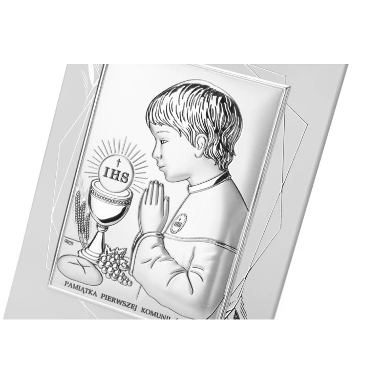 Obrazek srebrny Pamiątka Pierwszej Komunii Świętej dla chłopca wym. 14,5x19,5cm - DS04FO/2O