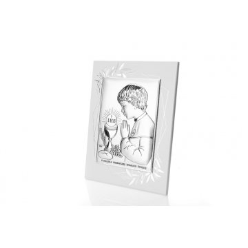 Obrazek srebrny Pamiątka Pierwszej Komunii Świętej dla chłopca wym. 14,5x19,5cm - DS04FO/2O