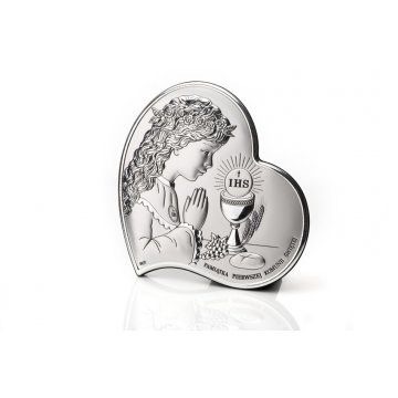 Obrazek srebrny Pamiątka Pierwszej Komunii Świętej dla dziewczynki wym. 14x14cm - DS03/2XA