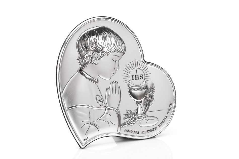 Obrazek srebrny Pamiątka Pierwszej Komunii Świętej dla chłopca wym. 14x14cm - DS03/2XO
