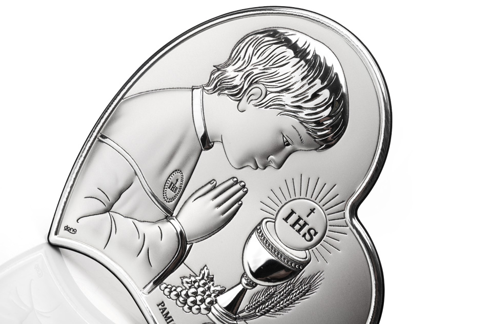 Obrazek srebrny Pamiątka Pierwszej Komunii Świętej dla chłopca wym. 14x14cm - DS03/2XO