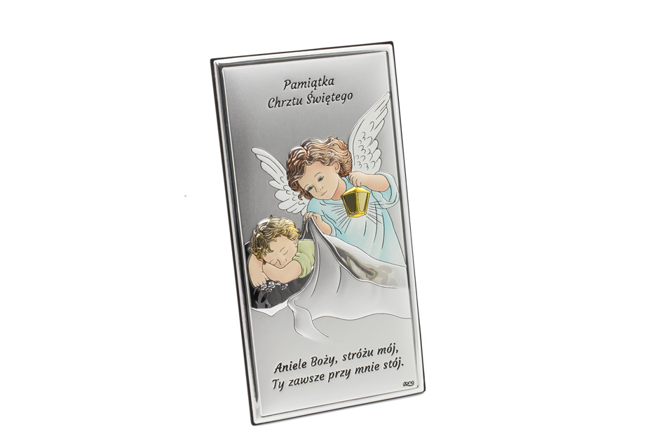 Obrazek srebrny Aniołek Pamiątka Chrztu Świętego wym. 8x15cm - DS01/2C