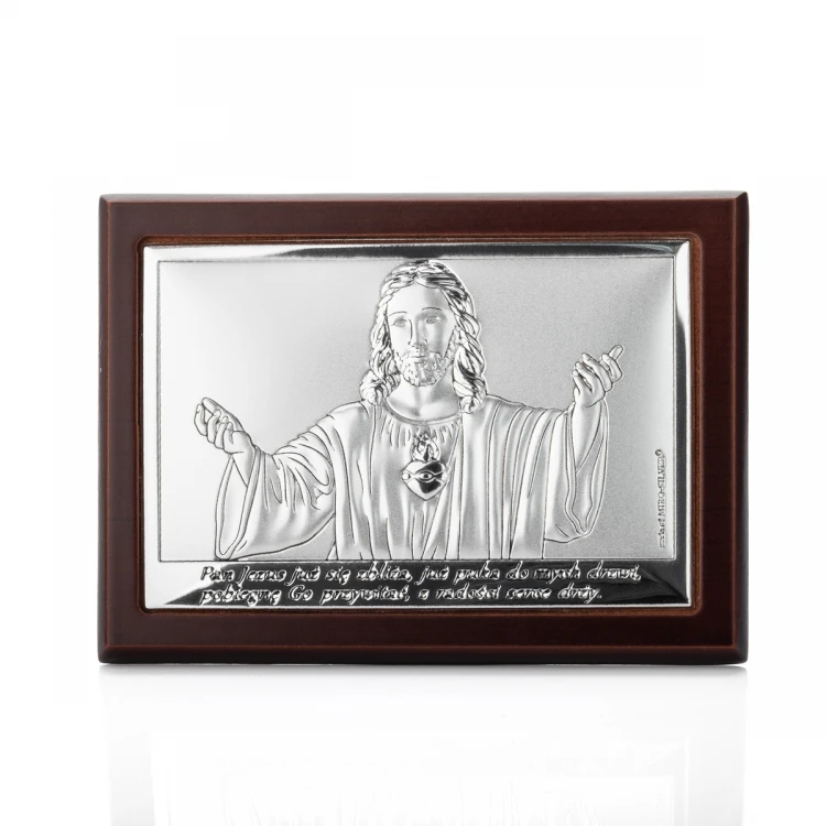 Obrazek srebrny z wizerunkiem Jezusa - Pamiątka Pierwszej Komunii Świętej -  wym. 10,5x7,5cm - 6621/2WM