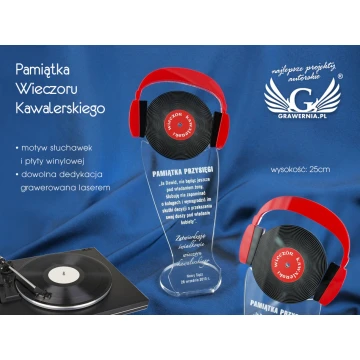 Pamiątka wieczoru kawalerskiego - słuchawki i czarna płyta DJ'a - model DTA15 - wysokość 25 cm