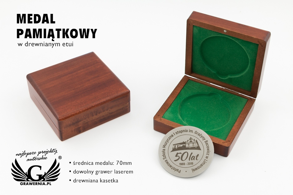 Pamiątkowy medal w drewnianej kasetce - średnica 70mm - MGR081