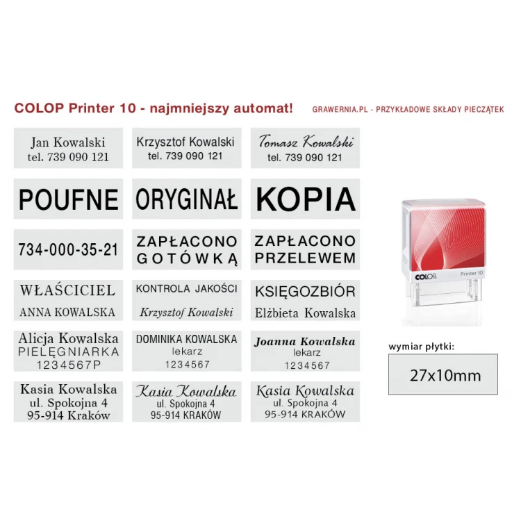 Pieczątka samotuszująca COLOP Printer 10 - wymiar płytki tekstowej: 10 x 27mm