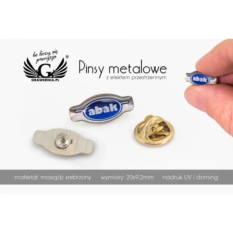 Pinsy z mosiądzu - wypukłe 3D doming - dowolne logo - PWD011