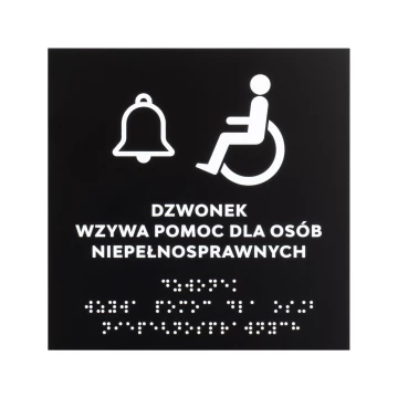 Pomoc dla osób niepełnosprawnych - tabliczka z czarnego matowego akrylu - wym. 150x150mm - TAB575