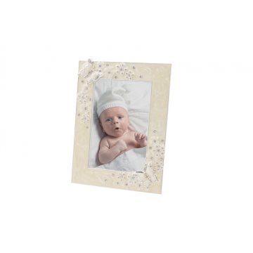 Ramka z beżowej masy perłowej na zdjęcie dziecka prostokątna - Kwiaty i motyle - RAM006