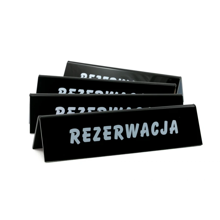 Rezerwacja - stojak akrylowy z dowolnym napisem - wym. 210x50mm - czarny akryl - REZ006