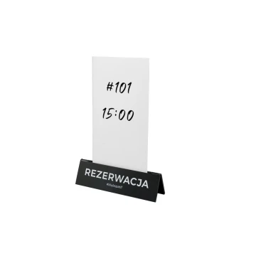 Rezerwacja - stojak na karteczkę - wym. 140x35mm - czarny akryl - REZ010