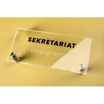 Sekretariat - tabliczka z plexi z pismem Braille'a na dystansach - wym. 160x75mm - TAB268