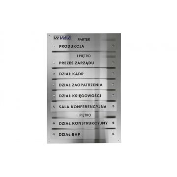 Stalowa tablica informacyjna na dystansach - cyfrowy nadruk UV - wym: 600x900mm - TAB252 