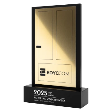 Biznesowa statuetka z motywem złotych drzwi i nadrukiem UV – widok frontalny