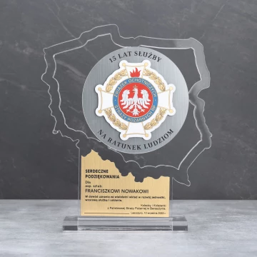 Statuetka Polska z transparentnej plexi - Podziękowanie za służbę w OSP - DTA094 - wys. 21cm