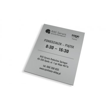 Szyld firmowy - srebrny laminat grawerski mat exterior - SZ094 - wym. 315x254mm 