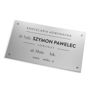 SZYLD KANCELARIA ADWOKACKA - laminat srebrny - SZ075 - wym. 800x440mm