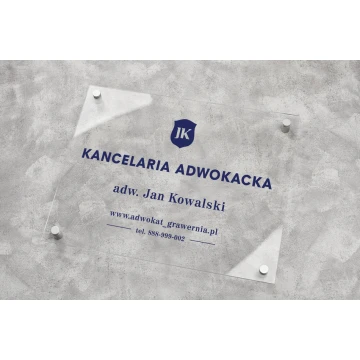 Szyld Kancelaria Adwokacka z pleksi transparentnej gr. 5mm - druk UV  - SZ169 - wym. 500x350mm