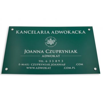 Szyld Kancelaria Adwokacka - zielony laminat - SZ109 - wym. 700x400mm 